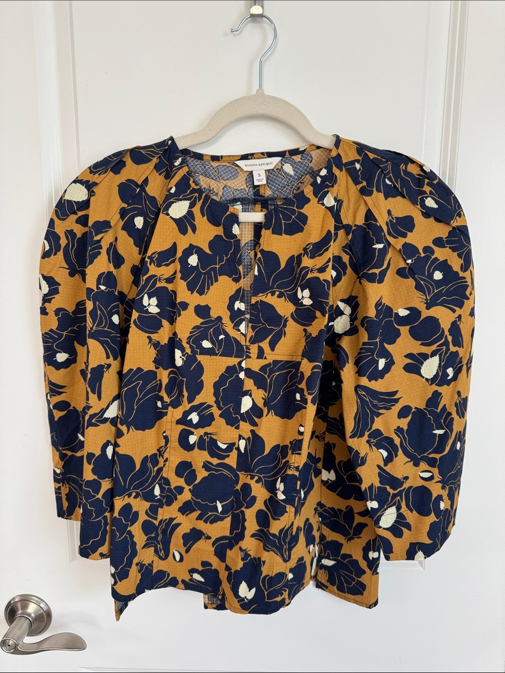 Banana Republic Mustard Floral Puff-Sleeve Top